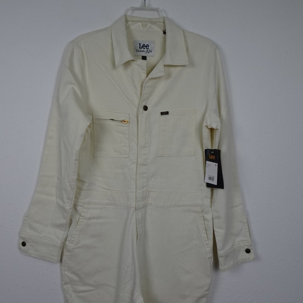 Free People Lee Union Coverall Jumpsuit Women's Size M Ivory Utility Zip Up - Picture 3 of 13
